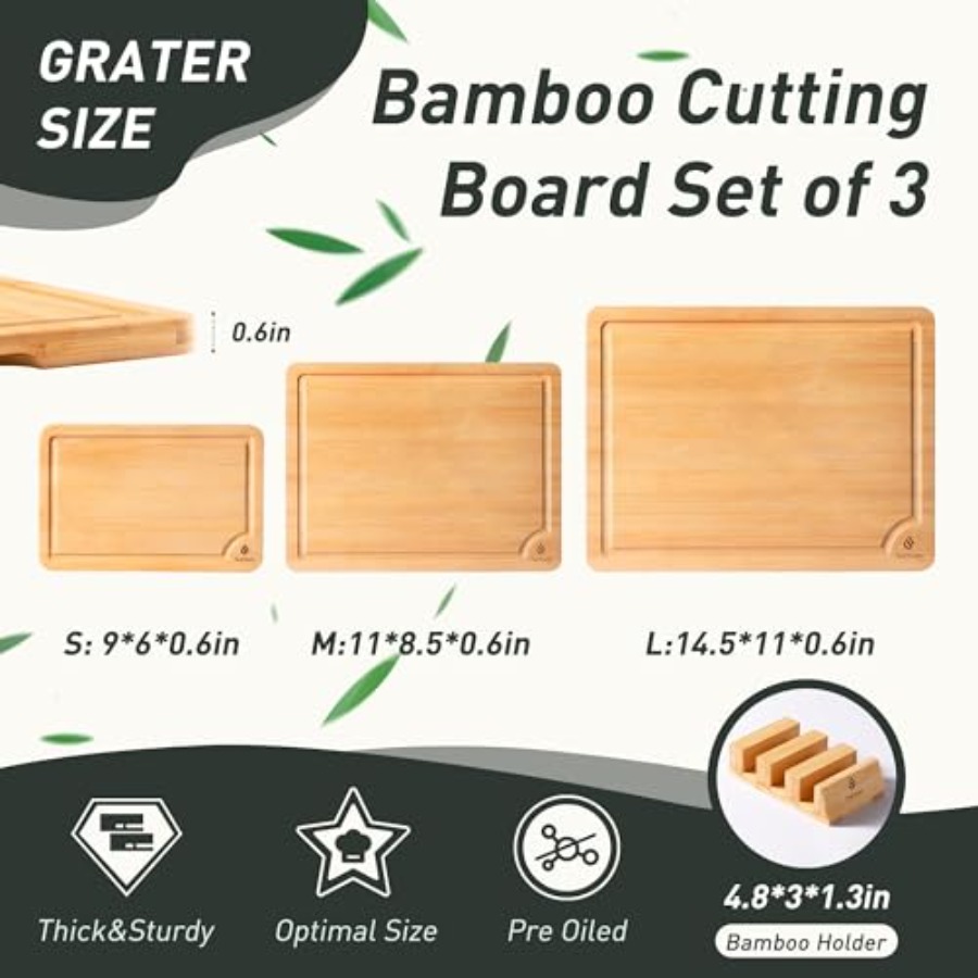 Bamboo Cutting Board Set Non S - Kitchen Gadgets To Have 리뷰 및 가격